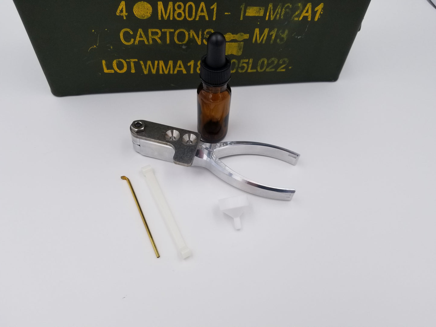 22 MAG kit comes with CNC machined bullet mold, funnel, powder measure, rim cleaner, dropper bottle, and instructions