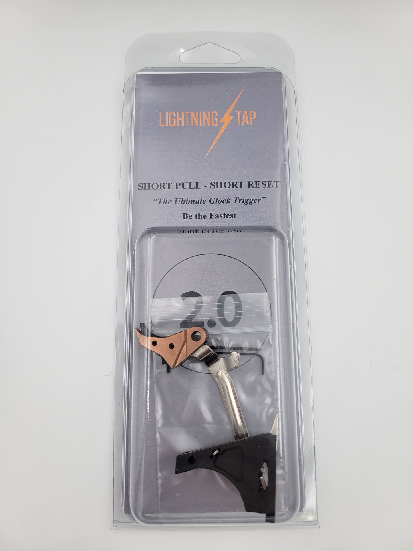 G17/19 Short Pull, Short Reset 2.0 'Lightning Tap' Trigger - Billet Trigger with Bar