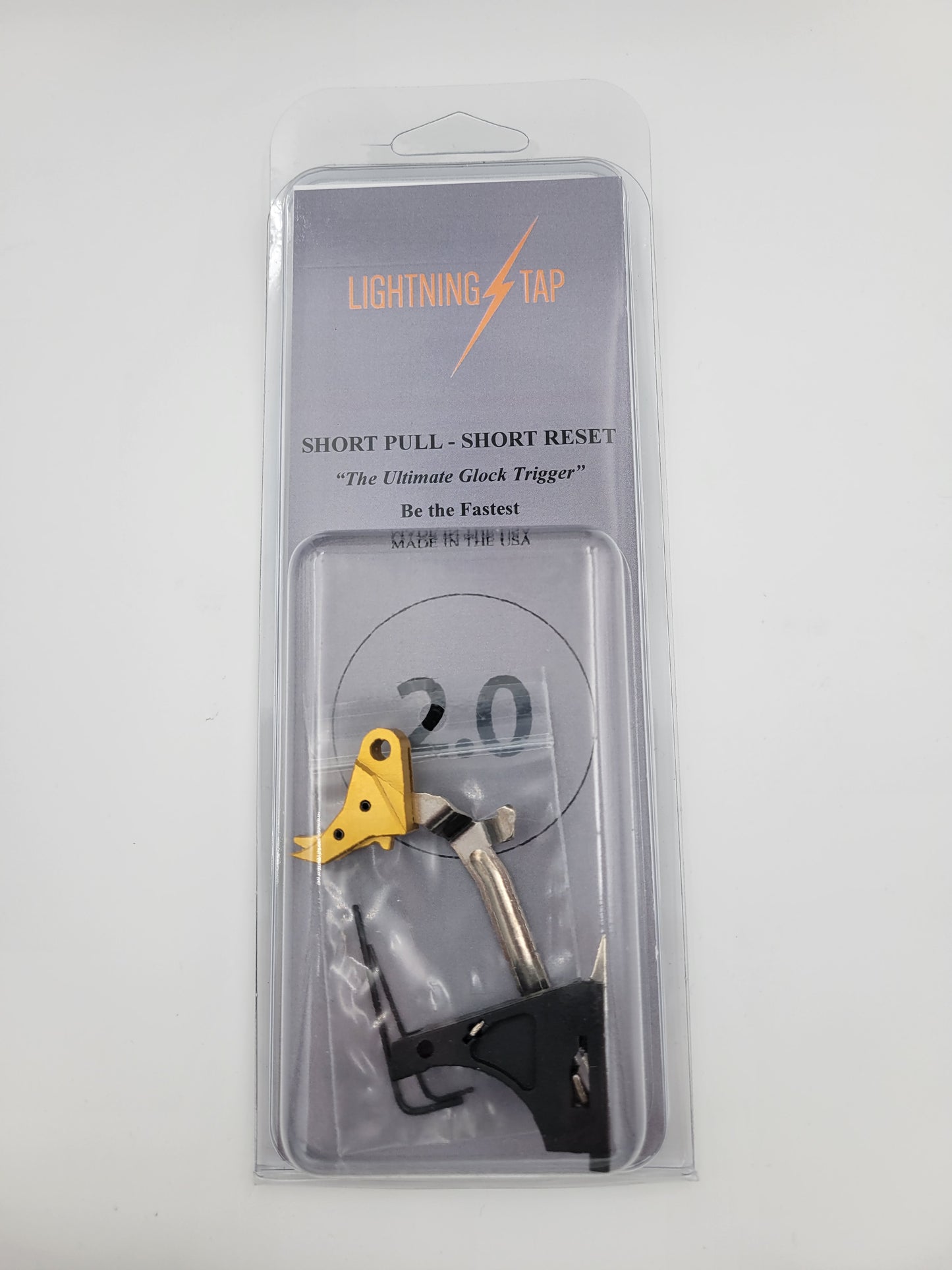 G17/19 Short Pull, Short Reset 2.0 'Lightning Tap' Trigger - Billet Trigger with Bar