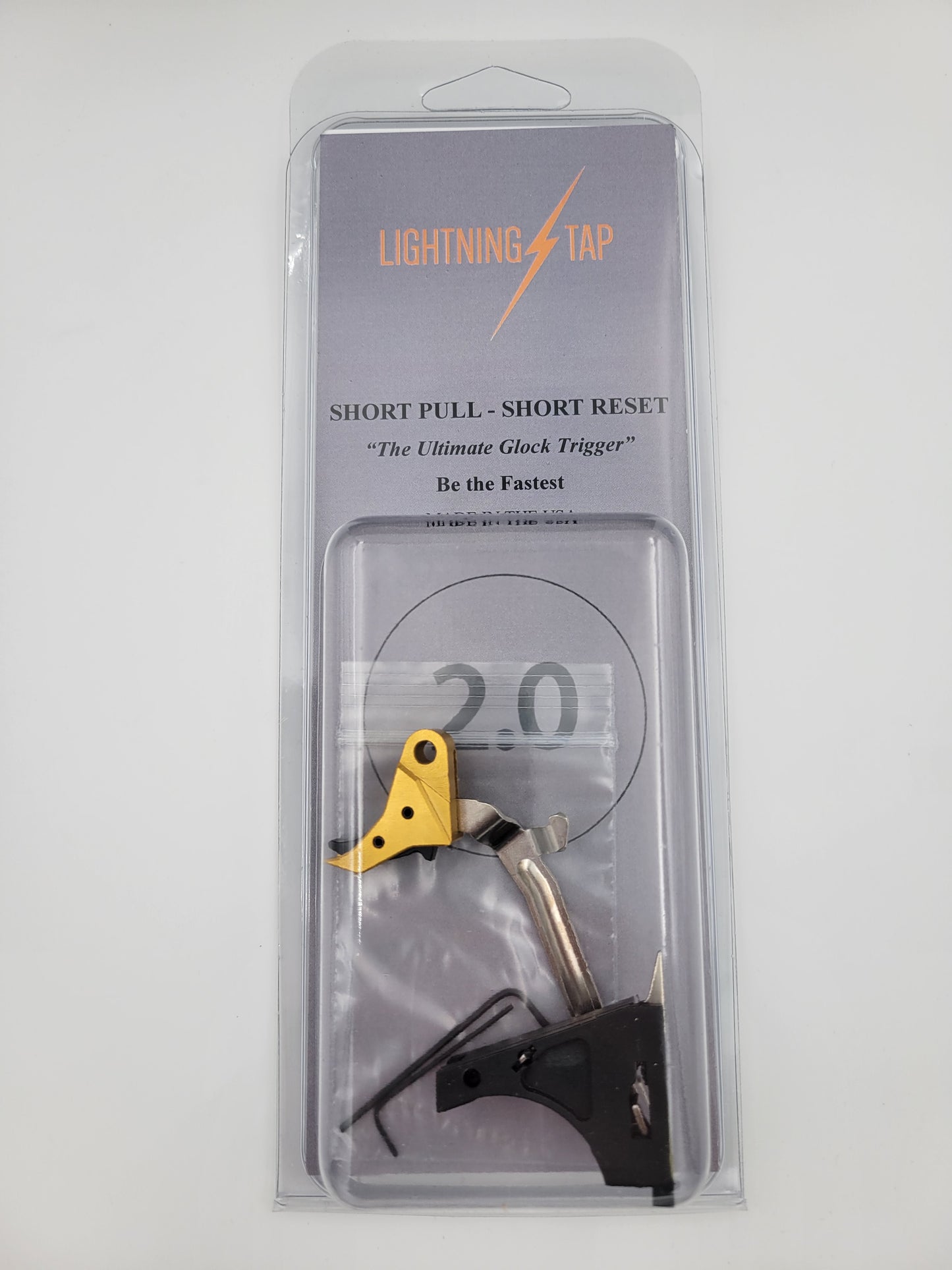 G17/19 Short Pull, Short Reset 2.0 'Lightning Tap' Trigger - Billet Trigger with Bar